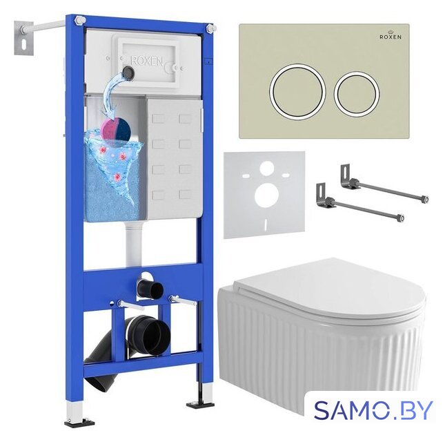 Унитаз подвесной Roxen Royal Matt в комплекте с инсталляцией StounFix Dual Fresh 6 в 1 968249 (кнопка: пастель бежевый) - Изображение №1 — Интернет-магазин samo.by