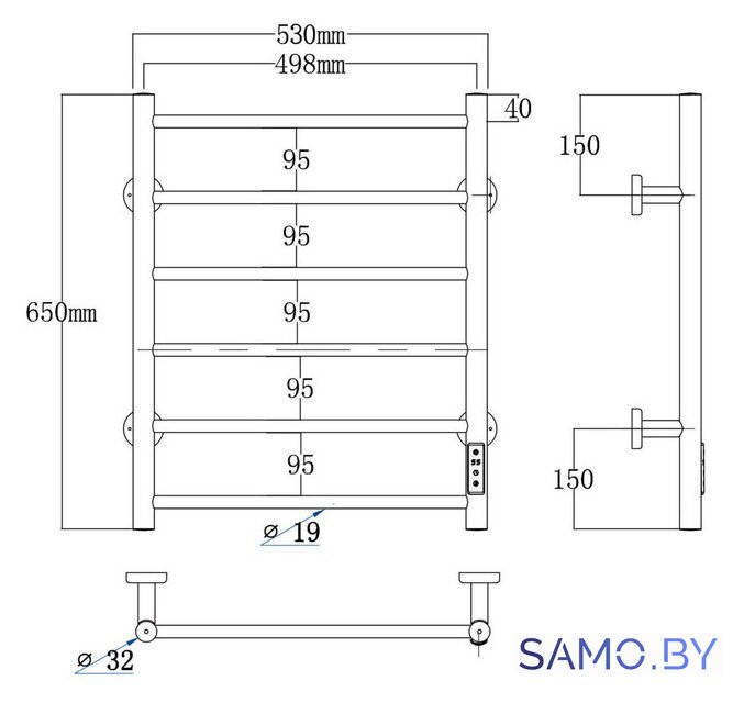 Полотенцесушитель Roxen Caspia BK-109W-6T 11070-5365B (черный) - Изображение №6 — Интернет-магазин samo.by
