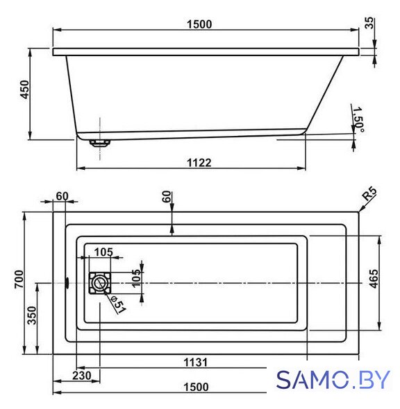 Ванна VagnerPlast Cavallo 150 - Изображение №3 — Интернет-магазин samo.by