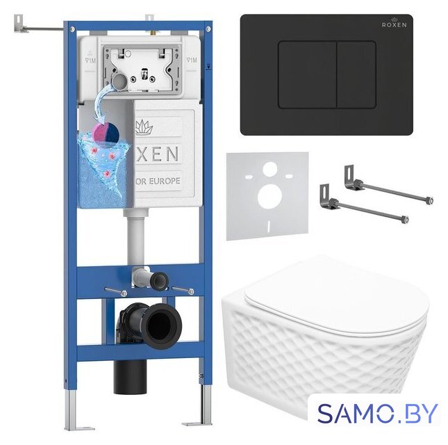 Унитаз подвесной Roxen Vine Tornado в комплекте с инсталляцией StounFix Dual Fresh 6 в 1 868624 (кнопка: оружейная сталь матовая) - Изображение №1 — Интернет-магазин samo.by