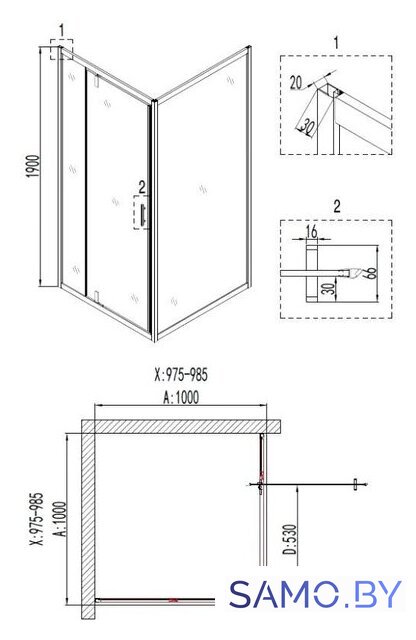 Душевой уголок Niagara NG-6602-08 100x100x190 - Изображение №3 — Интернет-магазин samo.by