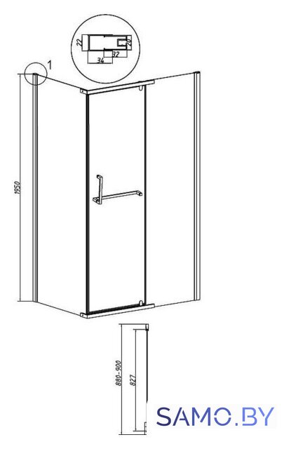 Душевая стенка Grossman Pragma 90x195 200.K33.03.90.42.00 (графит сатин,стекло прозрачное) - Изображение №5 — Интернет-магазин samo.by
