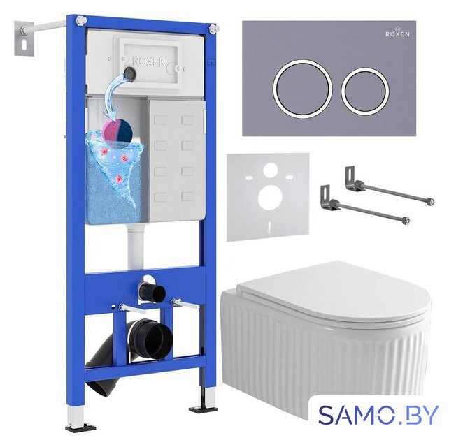 Унитаз подвесной Roxen Royal Matt в комплекте с инсталляцией StounFix Dual Fresh 6 в 1 968253 (кнопка: серый бетон) - Изображение №1 — Интернет-магазин samo.by