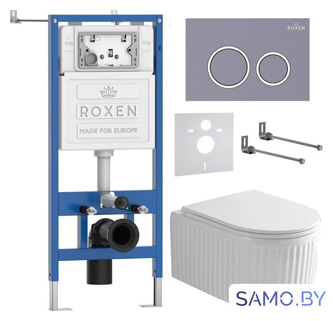 Унитаз подвесной Roxen Royal Matt в комплекте с инсталляцией StounFix Dual Fresh 6 в 1 968253 (кнопка: серый бетон) - Изображение №2 — Интернет-магазин samo.by