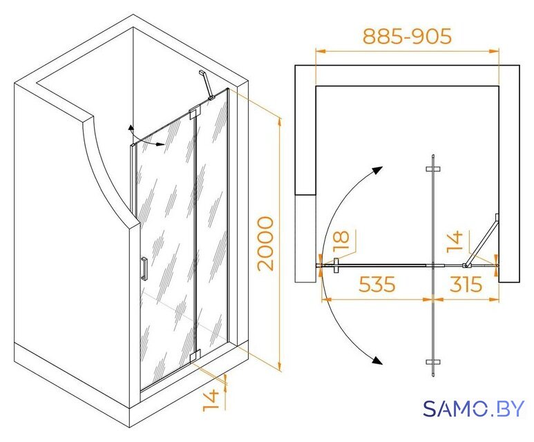 Душевая дверь RGW HO-014 350601409-11 (хром/прозрачное стекло) - Изображение №4 — Интернет-магазин samo.by