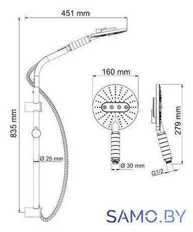 Душевой гарнитур  Wasserkraft A044 - Изображение №5 — Интернет-магазин samo.by