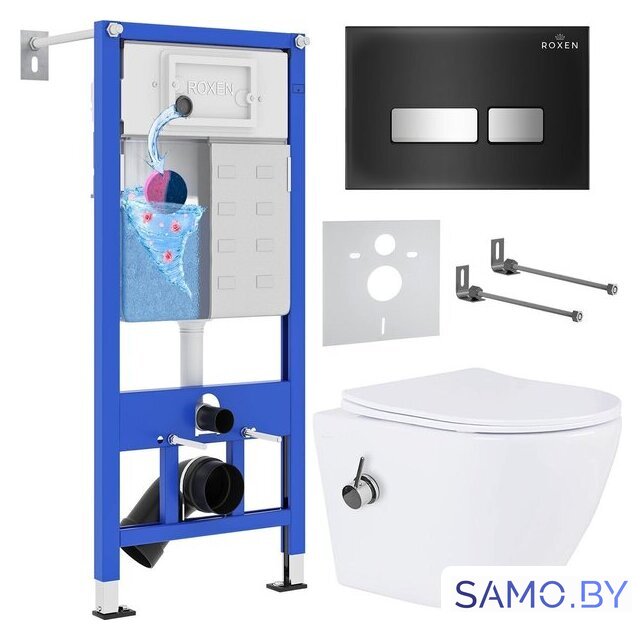 Унитаз подвесной Roxen Antares Bidet в комплекте с инсталляцией StounFix Dual Fresh 6 в 1 963184 (кнопка: черное стекло) - Изображение №2 — Интернет-магазин samo.by
