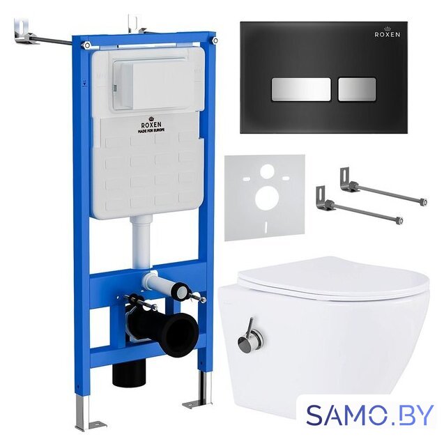 Унитаз подвесной Roxen Antares Bidet в комплекте с инсталляцией StounFix Dual Fresh 6 в 1 963184 (кнопка: черное стекло) - Изображение №1 — Интернет-магазин samo.by