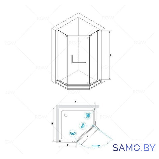 Душевой уголок RGW PA-081 35088100-11 100x100 (хром/прозрачное стекло) - Изображение №2 — Интернет-магазин samo.by