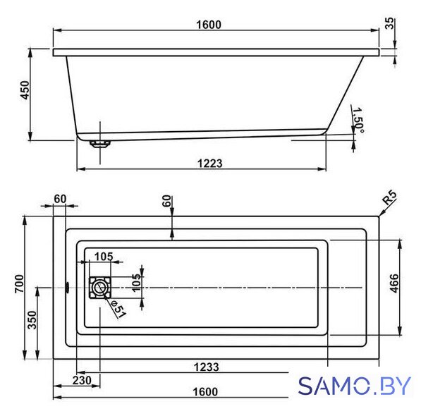 Ванна VagnerPlast Cavallo 160 - Изображение №3 — Интернет-магазин samo.by