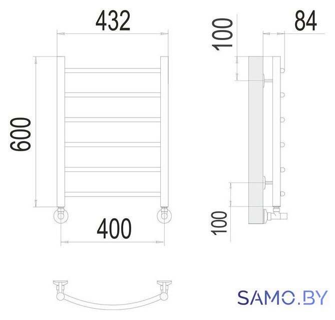 Полотенцесушитель TERMINUS Классик П6 400x600 (RAL 9005 черный) - Изображение №2 — Интернет-магазин samo.by
