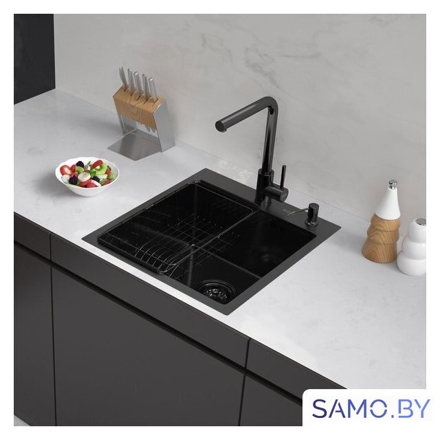 Кухонная мойка ARFEKA ECO AR мойка 450*500, коландер F, дозатор BLACK DECOR MILLET - Изображение №1 — Интернет-магазин samo.by