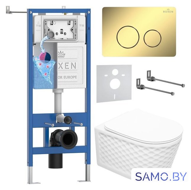 Унитаз подвесной Roxen Vine Tornado в комплекте с инсталляцией StounFix Dual Fresh 6 в 1 868595 (кнопка: сатин матовая) - Изображение №1 — Интернет-магазин samo.by