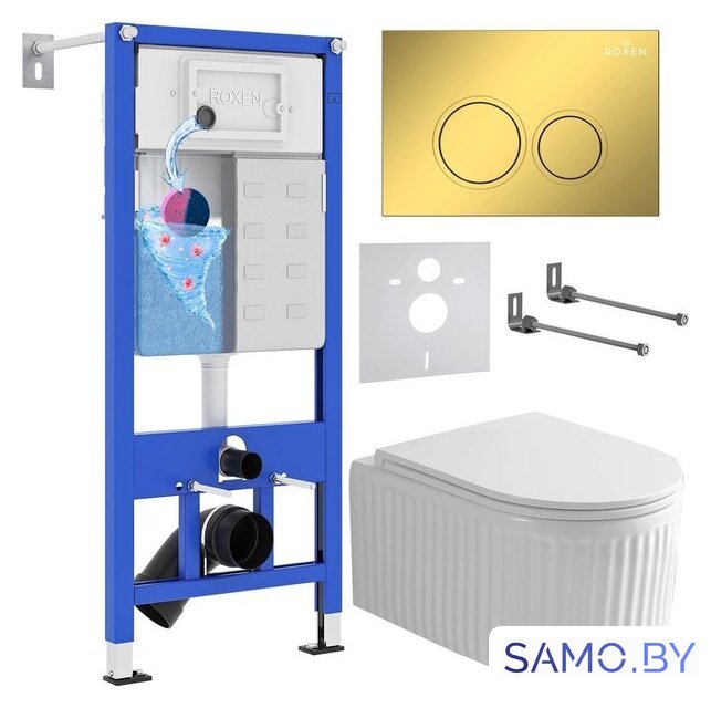 Унитаз подвесной Roxen Royal Matt в комплекте с инсталляцией StounFix Dual Fresh 6 в 1 968254 (кнопка: золото) - Изображение №1 — Интернет-магазин samo.by
