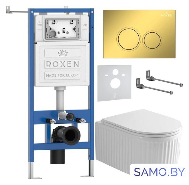 Унитаз подвесной Roxen Royal Matt в комплекте с инсталляцией StounFix Dual Fresh 6 в 1 968254 (кнопка: золото) - Изображение №2 — Интернет-магазин samo.by