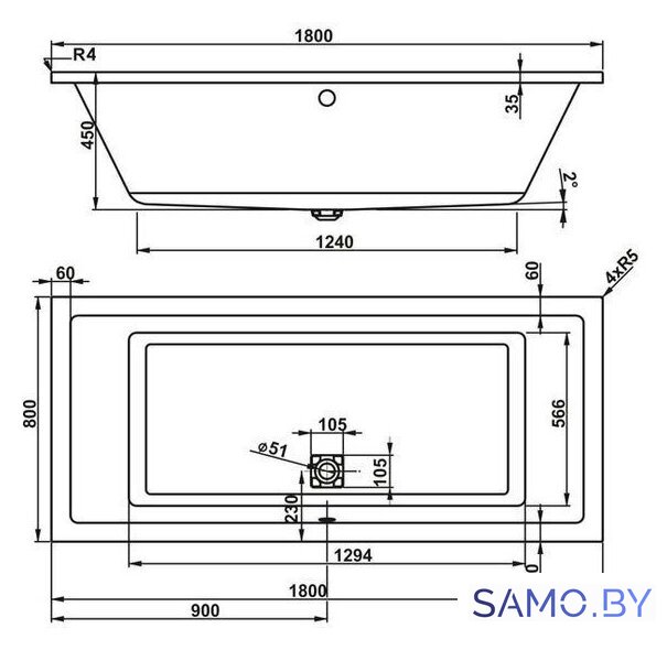 Ванна VagnerPlast Cavallo 180 - Изображение №3 — Интернет-магазин samo.by