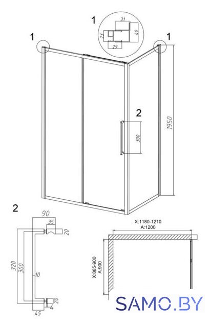 Душевой уголок Grossman Cosmo 120x90x195 120.K33.02.1290.21.00 (черный матовый/стекло прозрачное) - Изображение №10 — Интернет-магазин samo.by