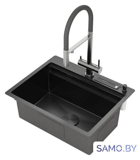 Кухонная мойка Roxen Stage 560250-60B PVD графит (c держателем для ножей, двумя коландерами, разделочной доской и дозатором) - Изображение №4 — Интернет-магазин samo.by