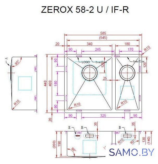 Кухонная мойка ZorG Zerox 58-2 U / IF-R PVD Gunblack - Изображение №4 — Интернет-магазин samo.by