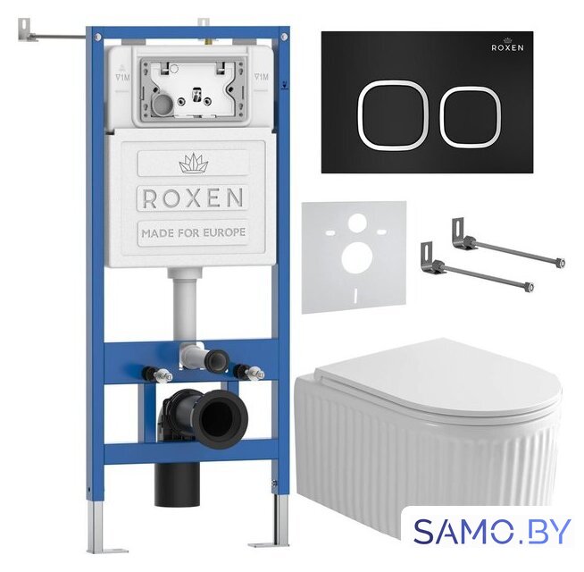 Унитаз подвесной Roxen Royal Matt в комплекте с инсталляцией StounFix Dual Fresh 6 в 1 968267 (кнопка: черный) - Изображение №2 — Интернет-магазин samo.by