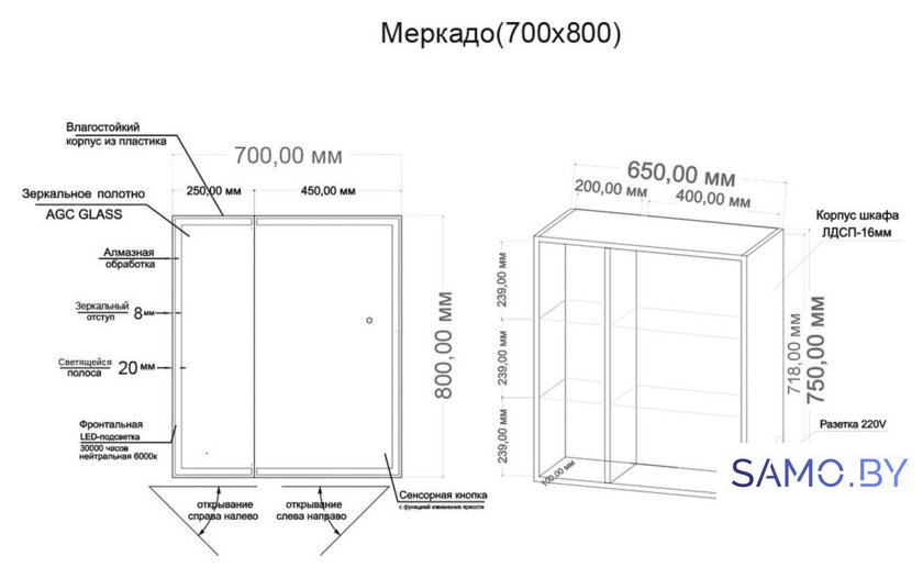  Grossman Шкаф с зеркалом для ванной Меркадо-70 207008 - Изображение №5 — Интернет-магазин samo.by