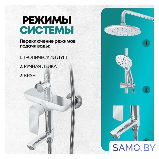 Душевая система  Grocenberg GB7009 (белый хром) - Изображение №8 — Интернет-магазин samo.by