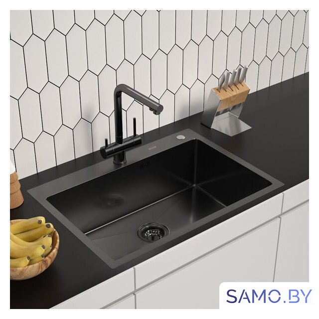 Кухонная мойка ARFEKA ECO AR 700*500 BLACK PVD NANO DECOR VOLCANIC ROCK - Изображение №1 — Интернет-магазин samo.by