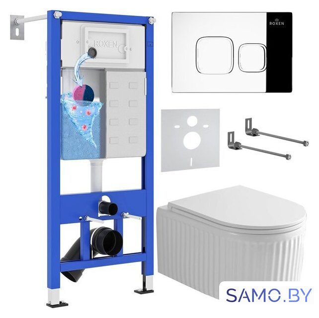 Унитаз подвесной Roxen Royal Matt в комплекте с инсталляцией StounFix Dual Fresh 6 в 1 968273 (кнопка: хром глянцевый) - Изображение №1 — Интернет-магазин samo.by