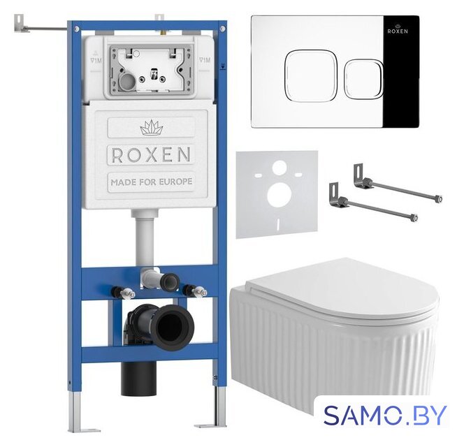 Унитаз подвесной Roxen Royal Matt в комплекте с инсталляцией StounFix Dual Fresh 6 в 1 968273 (кнопка: хром глянцевый) - Изображение №2 — Интернет-магазин samo.by