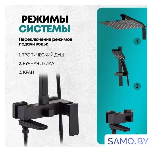 Душевая система  Grocenberg GB7008 (черный матовый) - Изображение №7 — Интернет-магазин samo.by