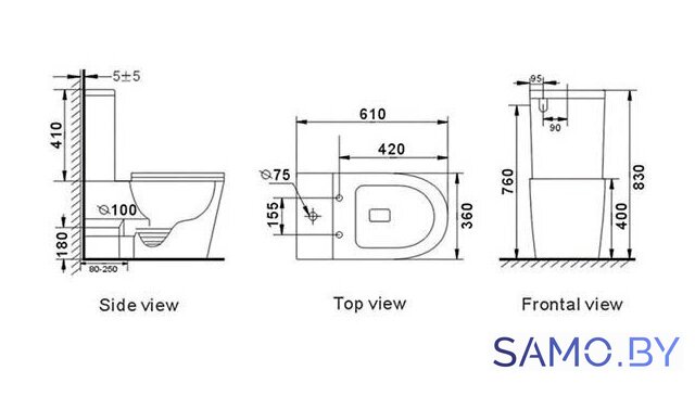 Унитаз напольный Roxen Wailet Tornado Rimless Soft Close 600175-01 - Изображение №12 — Интернет-магазин samo.by