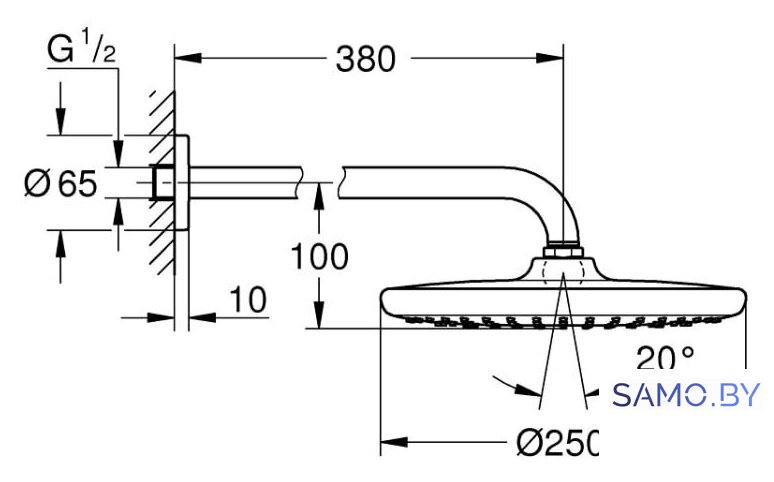 Верхний душ Grohe Tempesta 250 26668000 - Изображение №5 — Интернет-магазин samo.by