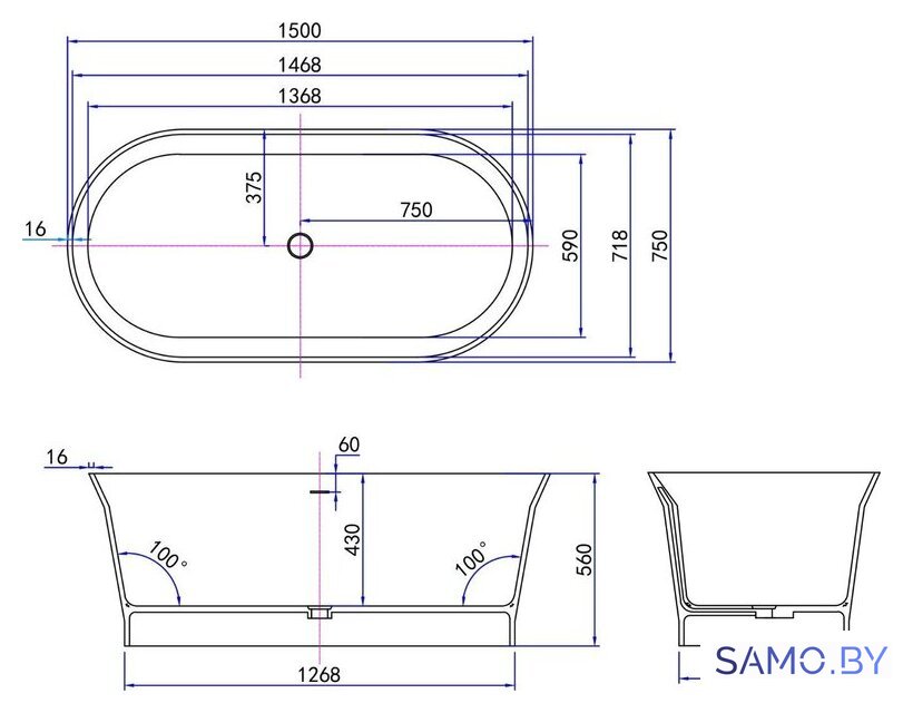 Ванна Roxen Adel 200200-1575 150x75 - Изображение №6 — Интернет-магазин samo.by