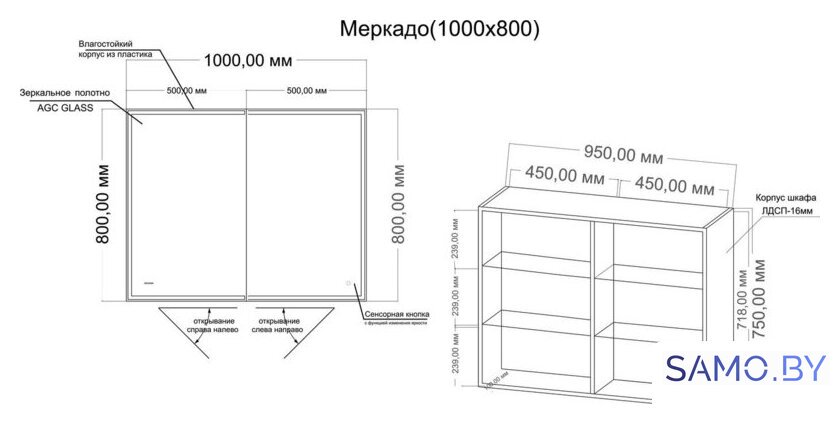  Grossman Шкаф с зеркалом для ванной Меркадо-100 201002 - Изображение №5 — Интернет-магазин samo.by