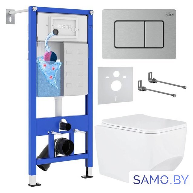 Унитаз подвесной Roxen Boro в комплекте с инсталляцией StounFix Dual Fresh 6 в 1 968433 (кнопка: сатин) - Изображение №1 — Интернет-магазин samo.by
