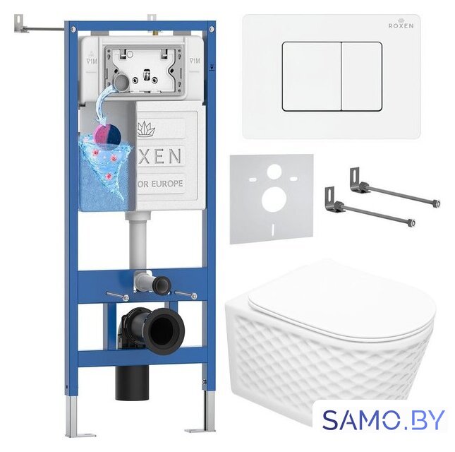 Унитаз подвесной Roxen Vine Tornado в комплекте с инсталляцией StounFix Dual Fresh 6 в 1 868653 (кнопка: брашированное золото матовая) - Изображение №1 — Интернет-магазин samo.by