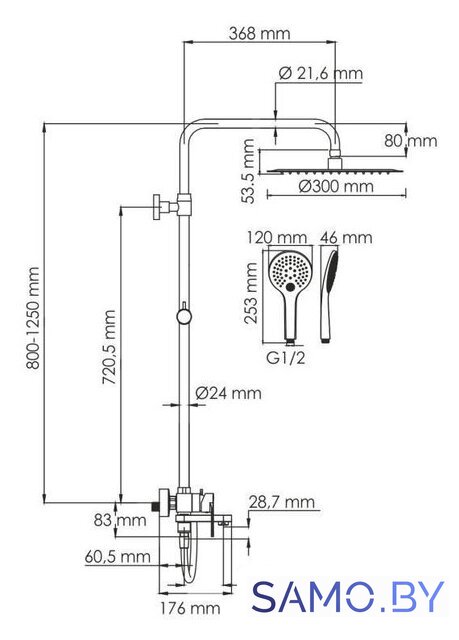 Душевая система  Wasserkraft A185.161.155.WM - Изображение №3 — Интернет-магазин samo.by