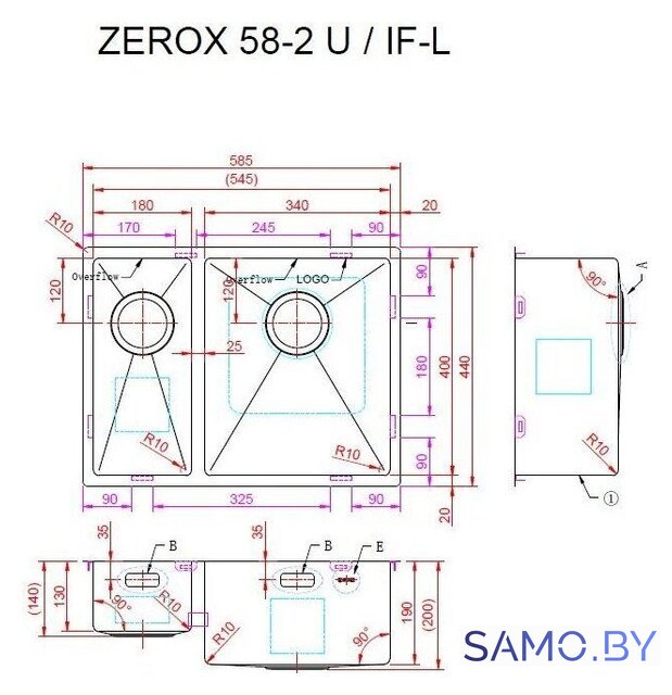 Кухонная мойка ZorG Zerox 58-2 U / IF-L PVD Gold - Изображение №4 — Интернет-магазин samo.by