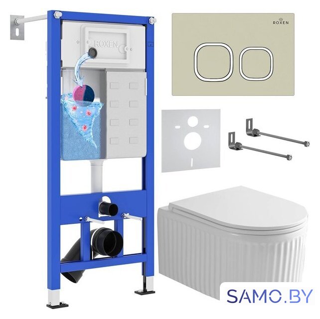 Унитаз подвесной Roxen Royal Matt в комплекте с инсталляцией StounFix Dual Fresh 6 в 1 968277 (кнопка: пастель бежевый) - Изображение №1 — Интернет-магазин samo.by