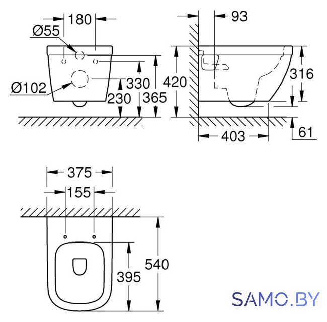 Унитаз подвесной Grohe Euro 39538000 (без сиденья) - Изображение №2 — Интернет-магазин samo.by