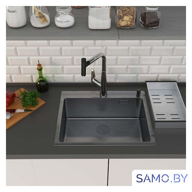 Кухонная мойка Roxen Simple 560220-50B PVD графит (с коландером и дозатором) - Изображение №3 — Интернет-магазин samo.by
