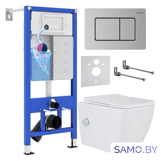 Унитаз подвесной Roxen Cube bidet в комплекте с инсталляцией StounFix Dual Fresh 6 в 1 968439 (кнопка: сатин) - Изображение №1 — Интернет-магазин samo.by
