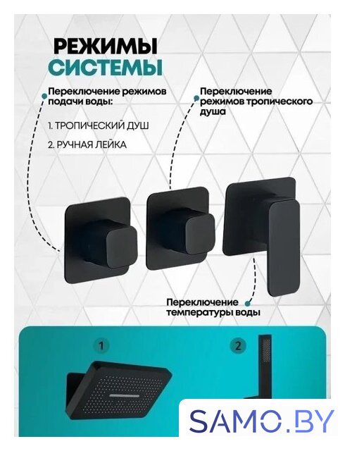Душевая система  Grocenberg GB5030 (черный матовый) - Изображение №5 — Интернет-магазин samo.by