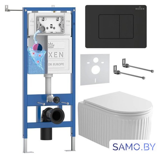 Унитаз подвесной Roxen Royal Matt в комплекте с инсталляцией StounFix Dual Fresh 6 в 1 868620 (кнопка: оружейная сталь) - Изображение №1 — Интернет-магазин samo.by