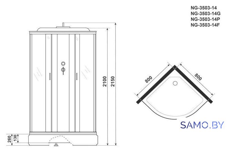 Душевая кабина Niagara NG-3503-14G 80x80x215 - Изображение №4 — Интернет-магазин samo.by