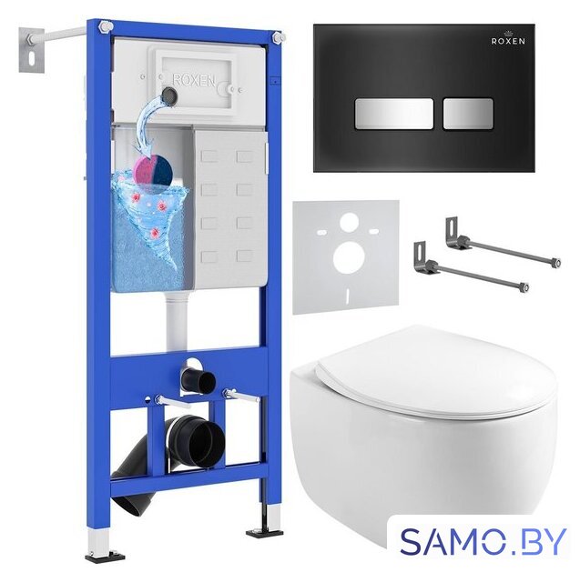 Унитаз подвесной Roxen Egg в комплекте с инсталляцией StounFix Dual Fresh 6 в 1 964256 (кнопка: черное стекло) - Изображение №1 — Интернет-магазин samo.by