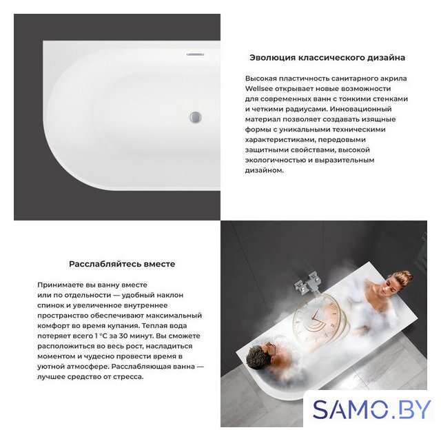 Ванна Wellsee Excellence Pro 180x80 28761201R (пристенная ванна (правая) белый глянец, экран, ножки, сифон-автомат хром) - Изображение №5 — Интернет-магазин samo.by