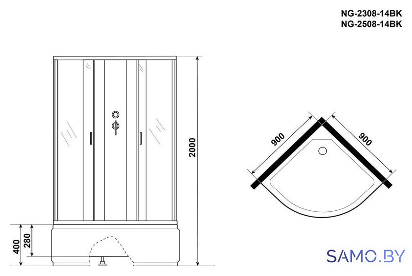 Душевая кабина Niagara NG-2308-14BK 90x90x200 - Изображение №3 — Интернет-магазин samo.by