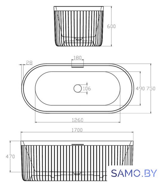 Ванна Altrobagno Джанни (Gianni) 090215 CG & Wt - Изображение №3 — Интернет-магазин samo.by