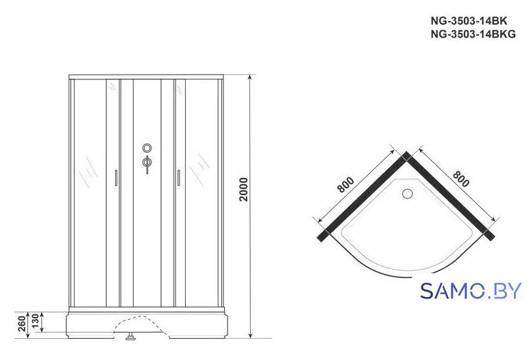 Душевая кабина Niagara NG-3503-14BKG 80x80x215 - Изображение №4 — Интернет-магазин samo.by